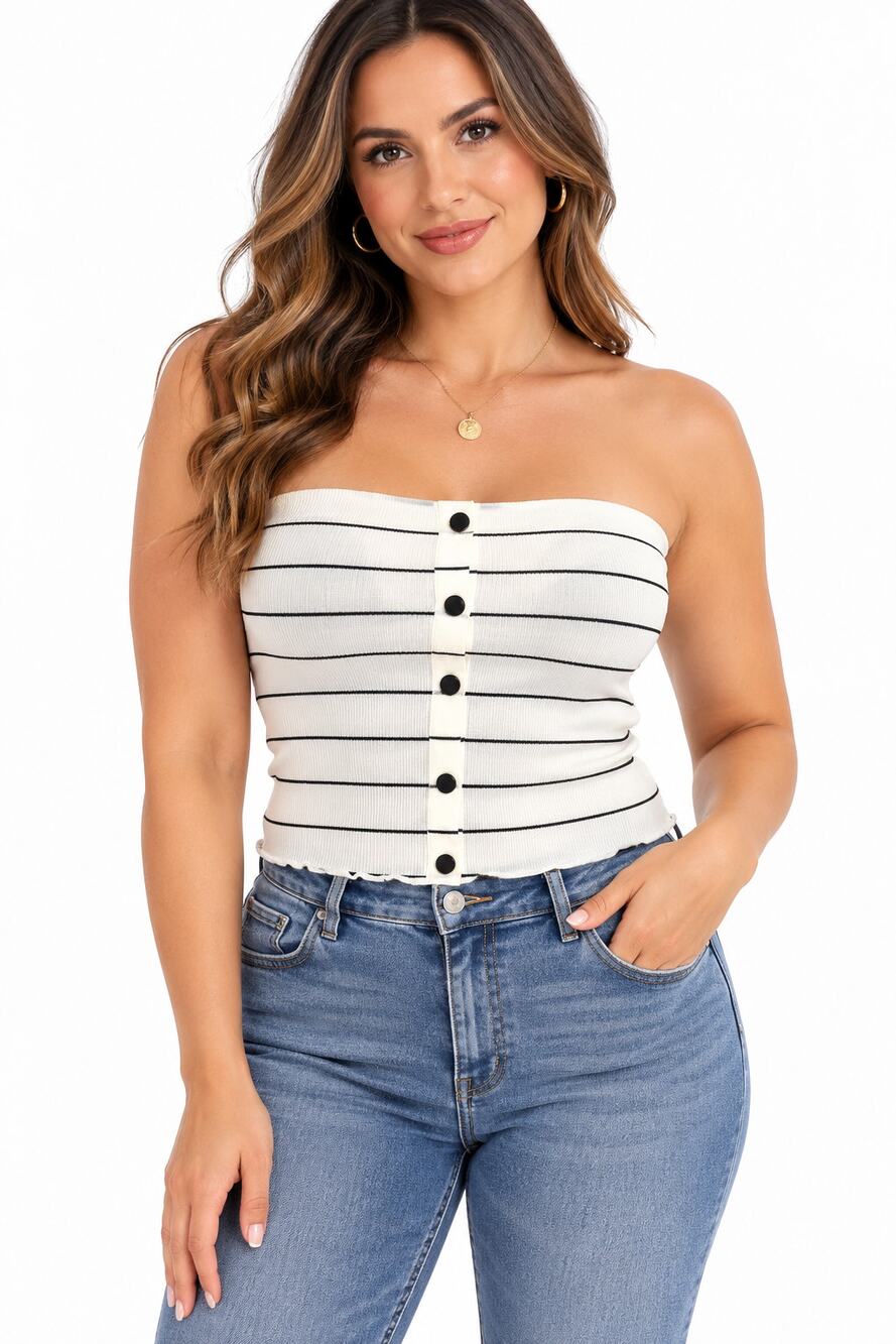 Caution to the Wind Women’s Large White Black Striped Strapless Tube Top NWOT
